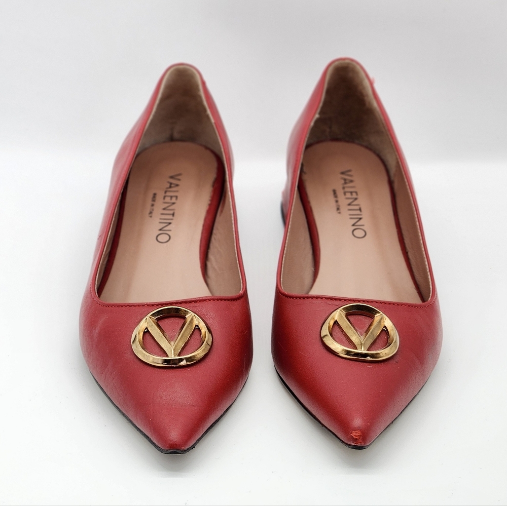 Valentino by Mario Red Perla Flare Kitten Heel Pumps Size 8